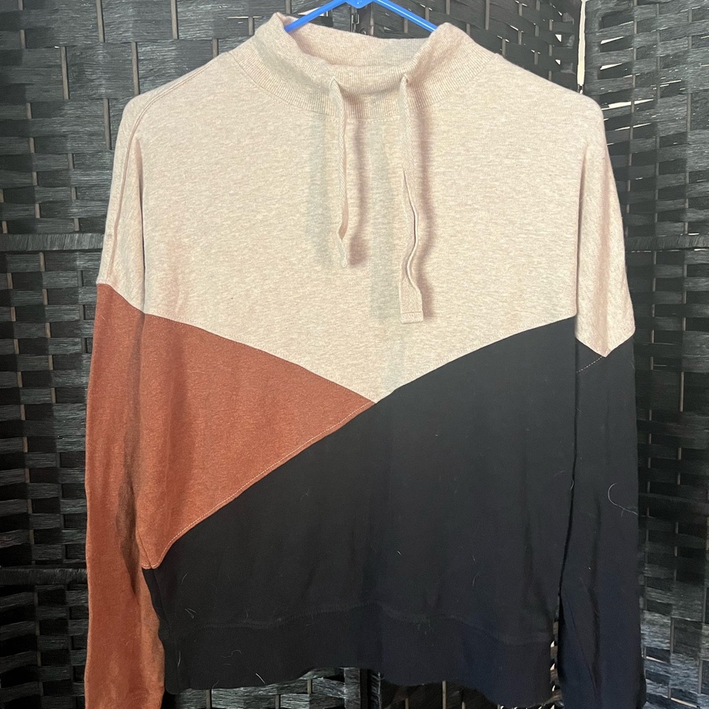 PACT- Colorblock mock neck hoodie in Beige, Rust and Black